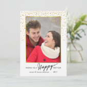 明けましておめでとうの金ゴールドのグリッターの紙吹雪の休日の写真 シーズンカード (スタンド正面)