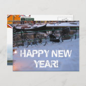 明けましておめでとうの雪によっては郵便はがきが自転車に乗ります シーズンポストカード (正面/裏面)