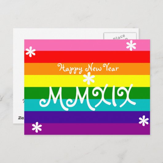 明けましておめでとうの2019年の虹LGBTのローマ数字 シーズンポストカード (正面/裏面)