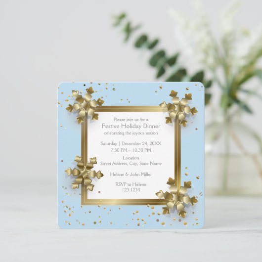 明けましておめでとう及びクリスマスの金ゴールドの雪片 招待状 (スタンド正面)