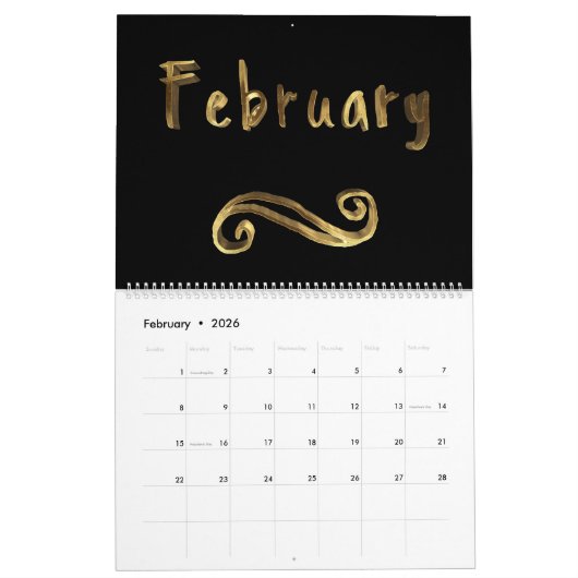 明けましておめでとう2018年のエレガントで黒い金ゴールドのタイポグラフィ カレンダー (2月 2026)