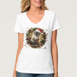 明けましておめでとう2026 – シャム猫とクリスマスリース Tシャツ