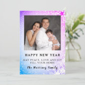 明けましておめでとう ブルー & パープル 雪景色 ファミリー シーズンカード (スタンド正面)