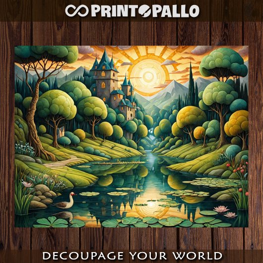 明け方に川と城を持つ夢のような風景 薄葉紙