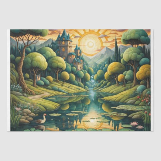 明け方に川と城を持つ夢のような風景 薄葉紙 (正面)