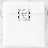 明はっきりしたるいカラフルフローラブラック&ホワイトストライプ スクエアシール (バッグ)