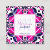 明はっきりしたるいカラフルユニークピンクフォークテンプレートqr スクエア名刺 (正面)