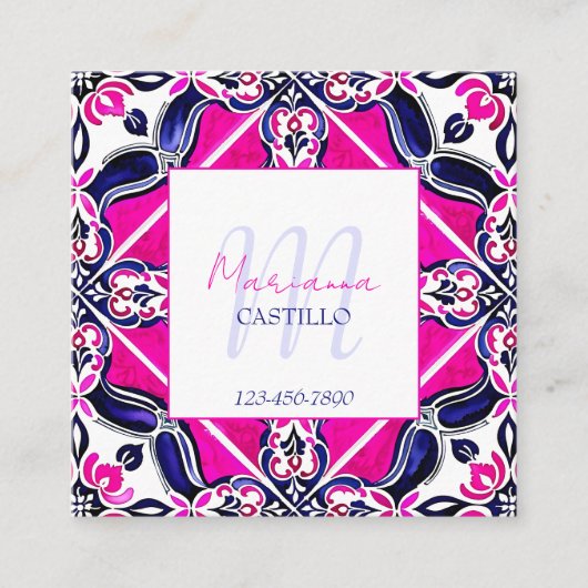 明はっきりしたるいカラフルユニークピンクフォークテンプレートqr スクエア名刺 (正面)