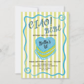 明はっきりしたるいストライプお誕生日ケーキ 招待状 (正面)