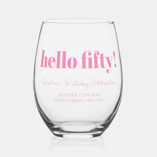 明はっきりしたるいピモダンンク50誕生日カスタム ステムなしワイングラス (正面)