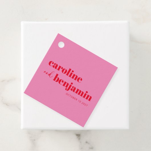 明はっきりしたるいピンクと赤シックモダン結婚ズ フェイバータグ (インサイチュ)