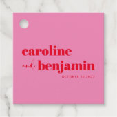 明はっきりしたるいピンクと赤シックモダン結婚ズ フェイバータグ (正面)