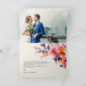 明はっきりしたるいピンクのオレンジ色のフローラ結婚 サンキューカード (内部)