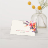 明はっきりしたるいピンクのオレンジ色のフローラ結婚 プレイスカード (裏面)