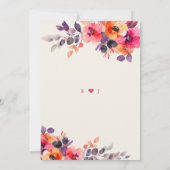 明はっきりしたるいピンクのオレンジ色のフローラ結婚 招待状 (裏面)