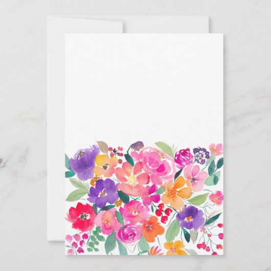 明はっきりしたるいピンクのフローラ水色ブライダルシャワー サンキューカード (裏面)