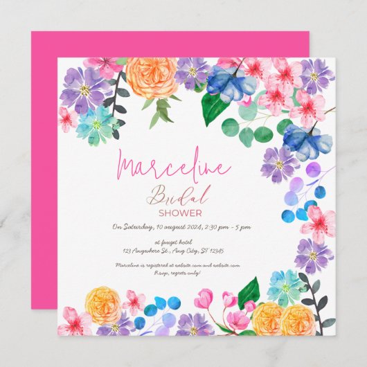 明はっきりしたるいピンクのフローラ水色bridaI (正面/裏面)