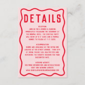 明はっきりしたるいピンクの赤い正方形のレトロの結婚波 エンクロージャーカード (正面)