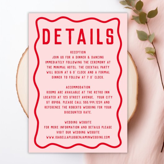 明はっきりしたるいピンクの赤い正方形のレトロの結婚波 エンクロージャーカード