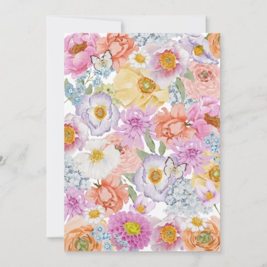 明はっきりしたるい水の色のフローラ結婚 招待状 (裏面)