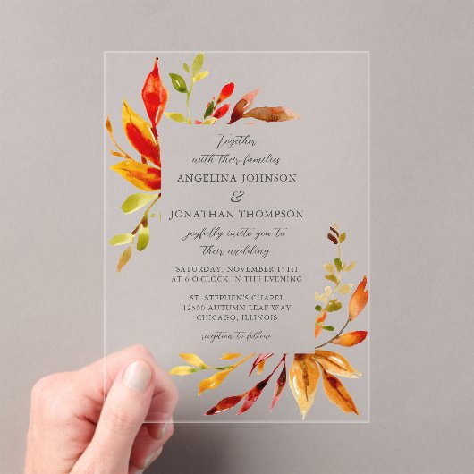明はっきりしたるい水の色の紅葉結婚 アクリル招待状 (インサイチュ (ポータブル))