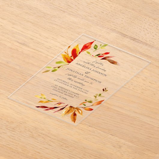 明はっきりしたるい水の色の紅葉結婚 アクリル招待状 (レイダウン)