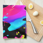 明はっきりしたるい絵を描（ばちゃばちゃ）跳ねる キッチンタオル (四つ折り)