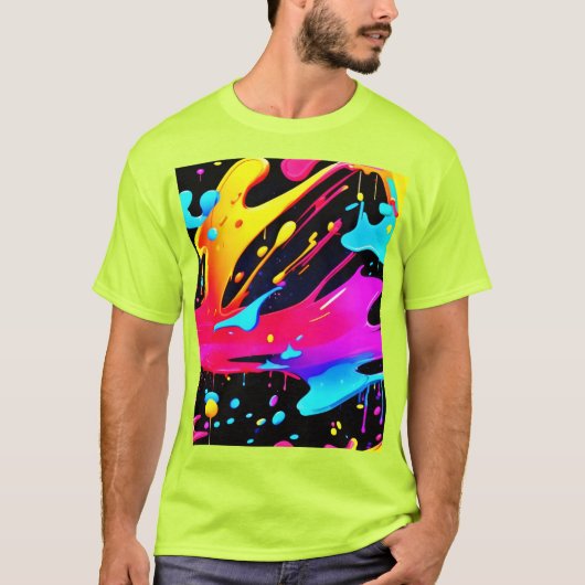 明はっきりしたるい絵を描(ばちゃばちゃ)跳ねる Tシャツ (正面)