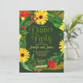 明はっきりしたるい緑の赤い黄色の花ディナーパーティー 招待状 (スタンド正面)