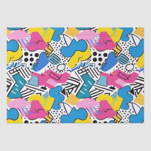 明はっきりしたるい色90s抽象芸術アーファンキートパターン 薄葉紙 (正面)