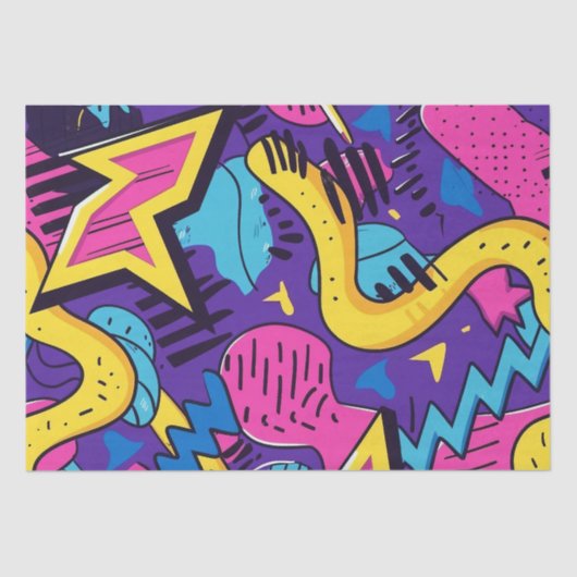 明はっきりしたるい色90s抽象芸術アーファンキートパターン 薄葉紙 (正面)