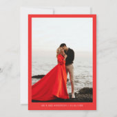 明はっきりしたるい赤のピンク半モダン世紀の写真結婚 サンキューカード (裏面)