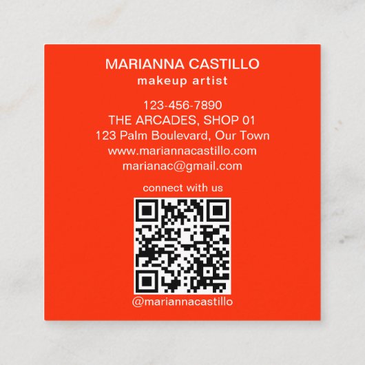 明はっきりしたカラフルユニークオレンジテンプレートqr スクエア名刺 (裏面)