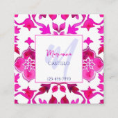 明はっきりしたカラフルユニークピンクテンプレートqr スクエア名刺 (正面)