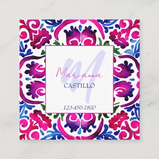 明はっきりしたカラフルユニークピンクテンプレートqr スクエア名刺 (正面)