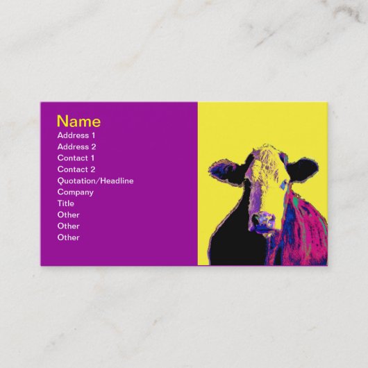 明はっきりしたポップ・アートの牛の名刺テンプレート 名刺 (正面)