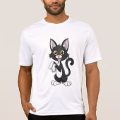 明よくはしゃぐるい黄色の目を持つ黒猫 Tシャツ (正面)