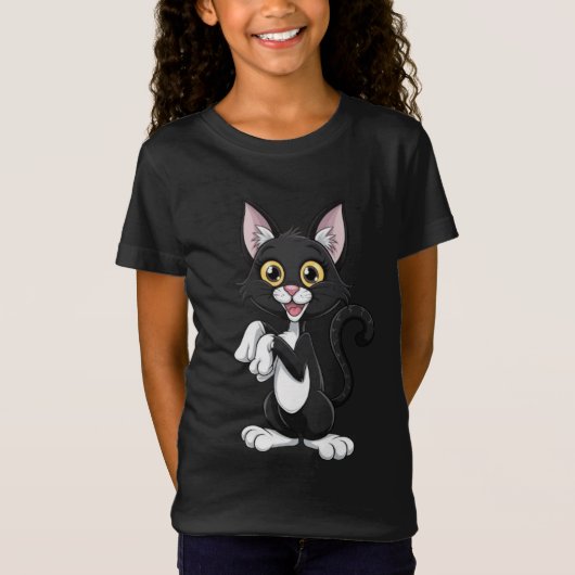 明よくはしゃぐるい黄色の目を持つ黒猫 Tシャツ (正面)