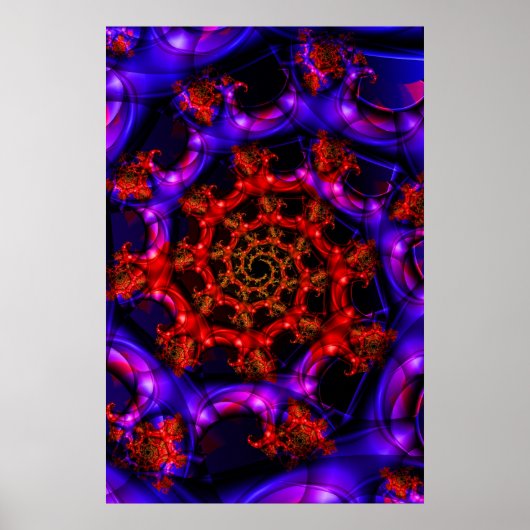明らかに |赤と青のフラクタルアート ポスター (正面)