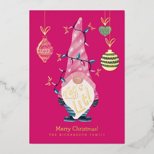 明るいおもしろいのクリスマスライトを得よう 箔シーズンカード (正面)