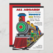 明るいおもしろいの子供の列車の招待状 招待状 (正面/裏面)