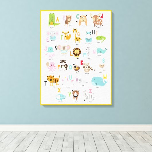 明るいおもしろいカラフルオレンジ色の動物アルファベット キャンバスプリント (インサイチュ (ウッドフロア))
