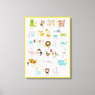 明るいおもしろいカラフルオレンジ色の動物アルファベット キャンバスプリント