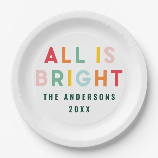 明るいおもしろいカラフルモダンクリスマスファミリーデコル ペーパープレート (正面)