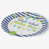 明るいおもしろいタイポグラフィかわいいホエールボーイ赤ちゃんシャワー ペーパープレート (アングル)
