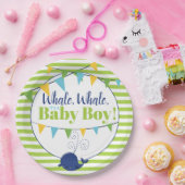 明るいおもしろいタイポグラフィかわいいホエールボーイ赤ちゃんシャワー ペーパープレート (パーティー)