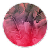 明るいおもしろいピンクトロピカルサマーパーム葉 セラミックノブ (正面)