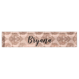 明るいおもしろいピンクトロピカルサマーパーム葉 デスクネームプレート