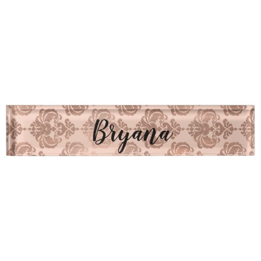 明るいおもしろいピンクトロピカルサマーパーム葉 デスクネームプレート (正面)