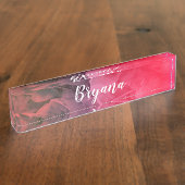 明るいおもしろいピンクトロピカルサマーパーム葉 デスクネームプレート (側面)